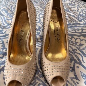Ted Baker Nude Peep Toe Heels with Rhinestones
